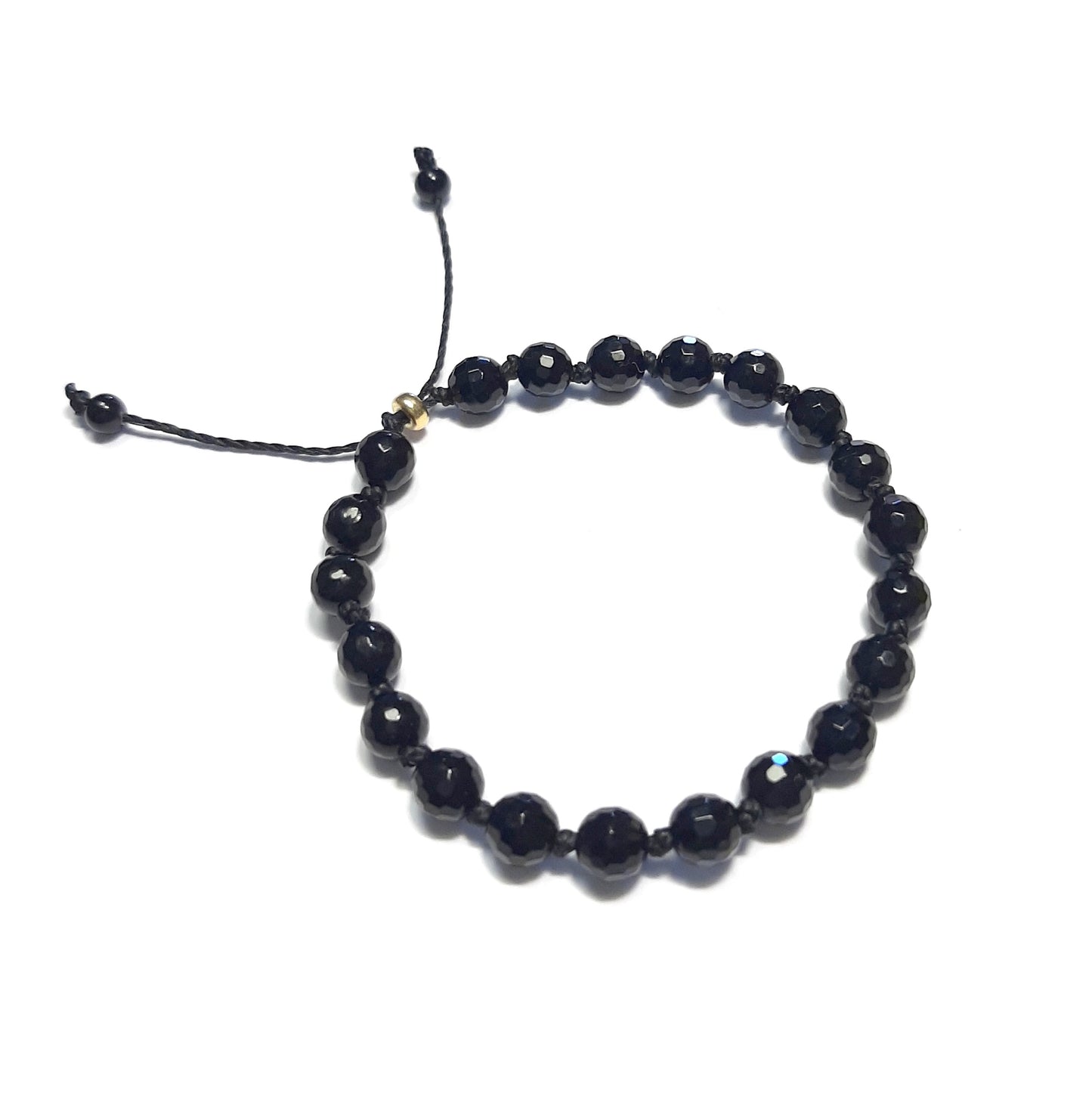 Bracelet artisanal en pierre naturelle noire, style épuré