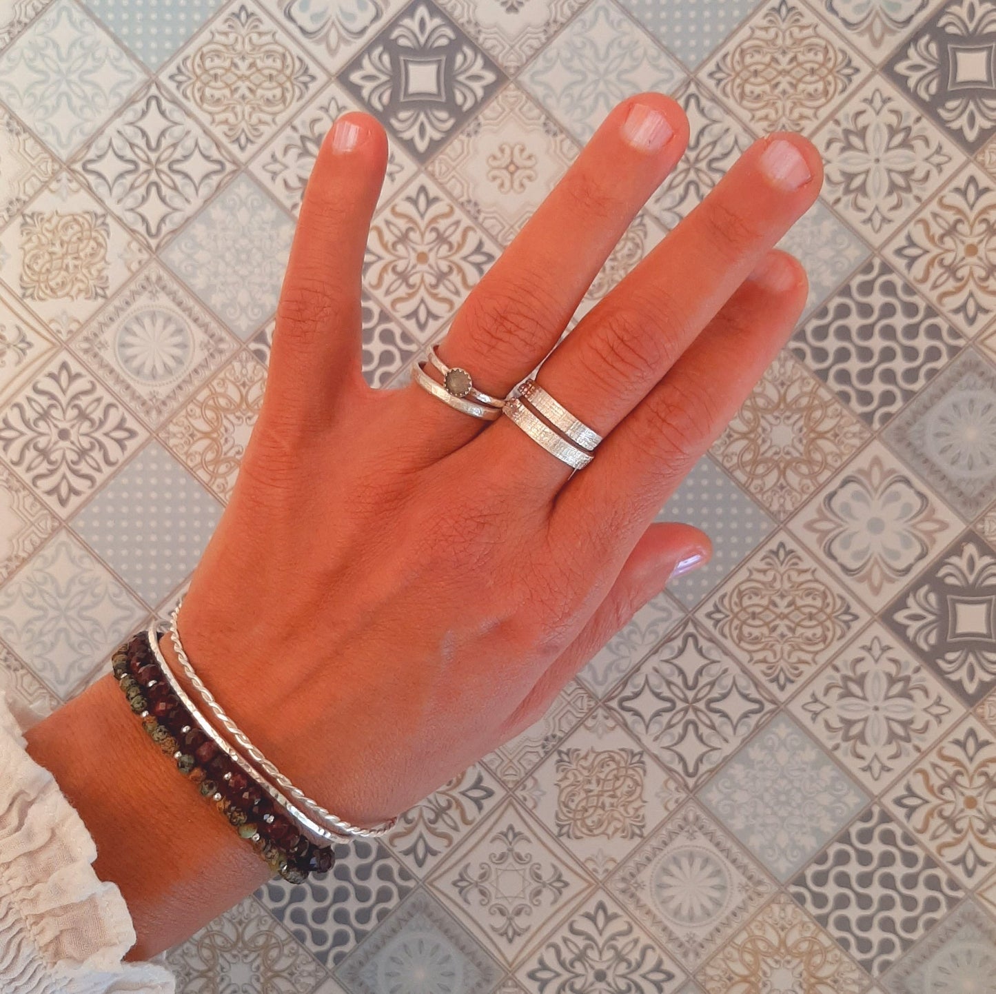 Bague brillante en argent 925 martelé,