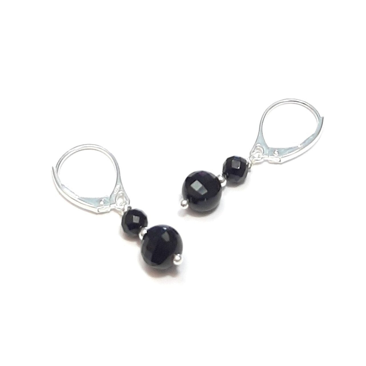 boucles d'oreilles en argent 925 et onyx, pierres naturelles noires