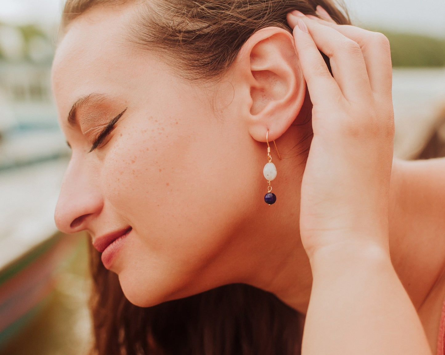 Boucles d’oreilles Pierre de Lune et Lapis-Lazuli
