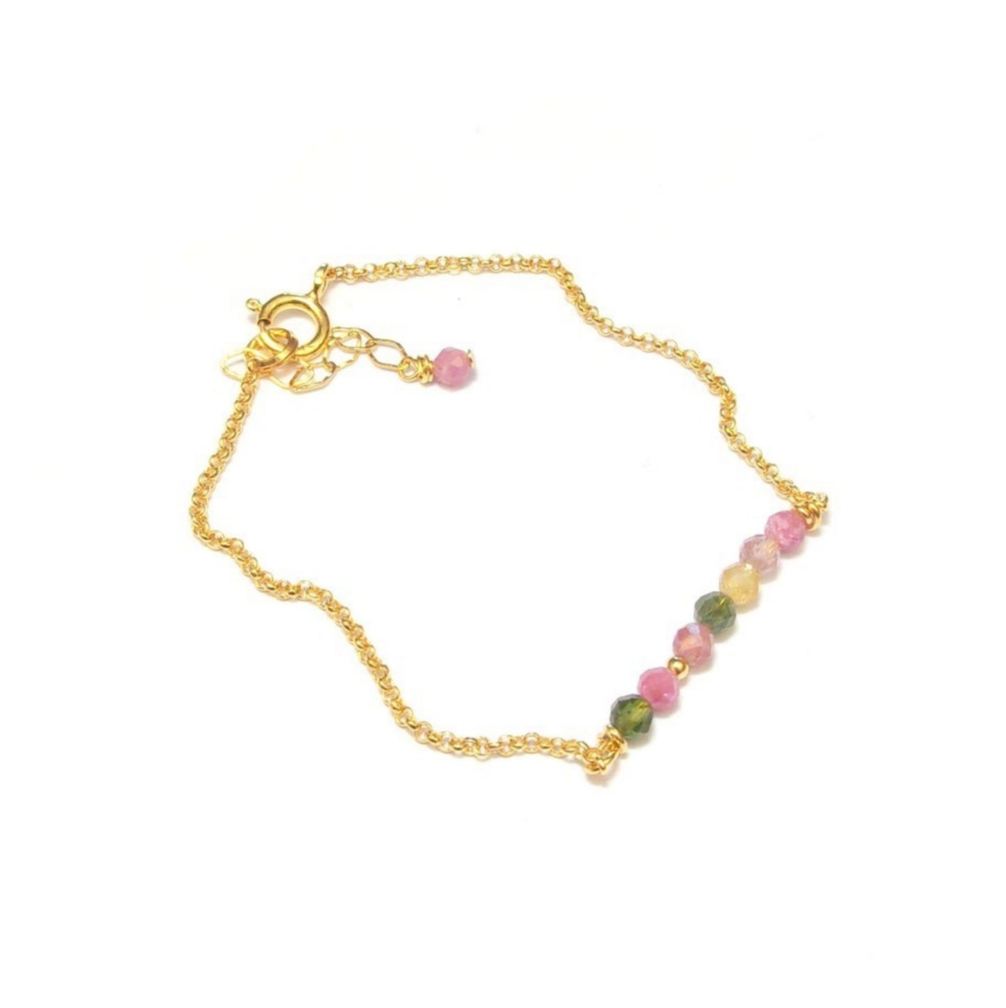 Bracelet bohème en argent 925 doré et tourmaline multicolore, barcelet pour femme ou adulte