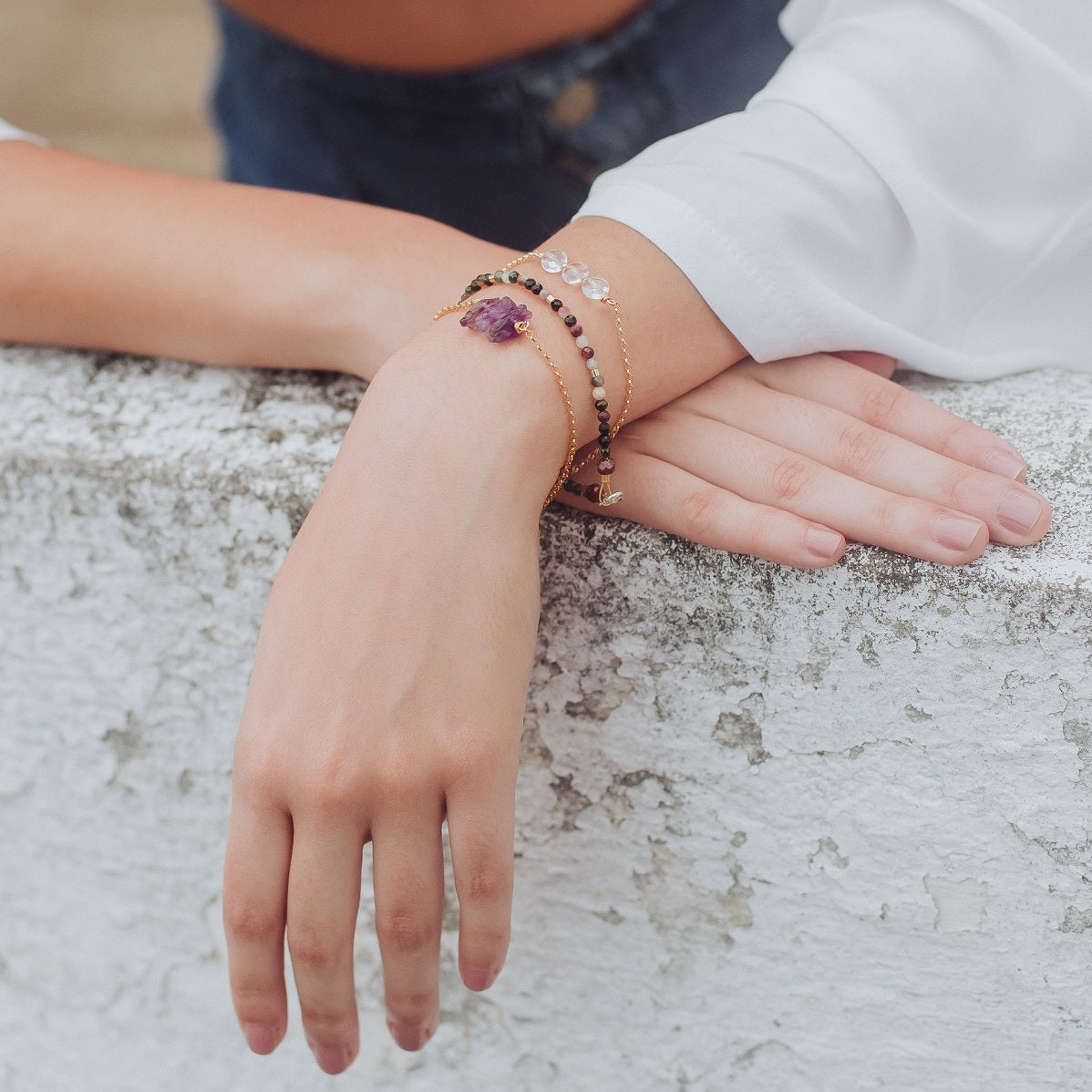 Bracelet en pierre naturelle de Bijou fait main en argent doré