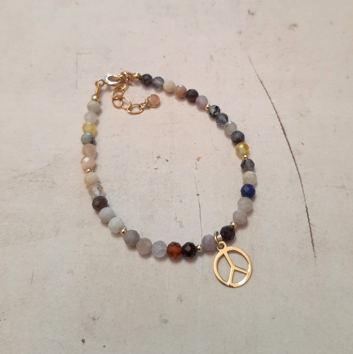 Bracelet Pierres Naturelles et Argent 925 Doré Peace