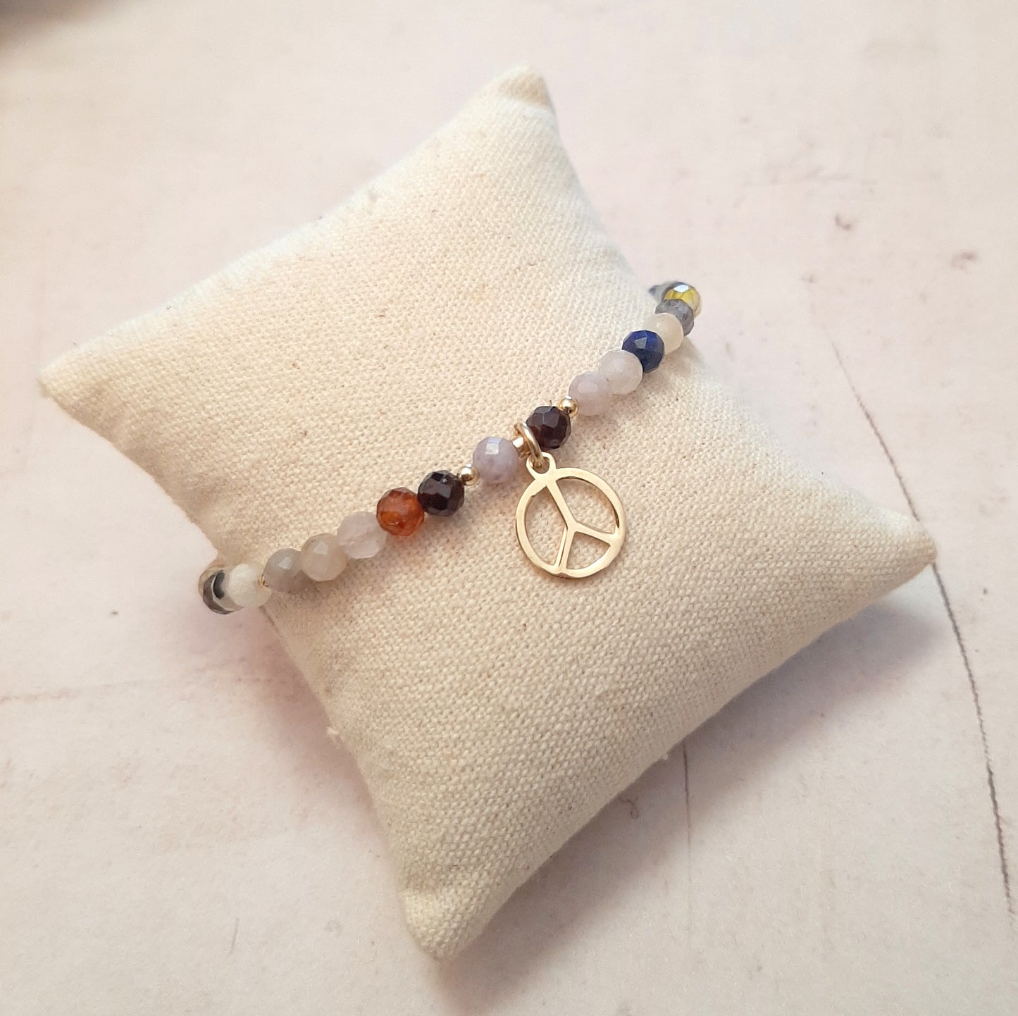 Bracelet Pierres Naturelles et Argent 925 Doré Peace