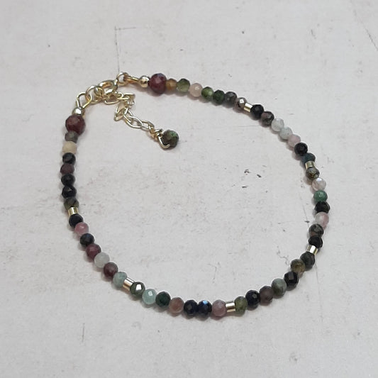 Bracelet en argent 925 doré et pierres naturelles de tourmalines multicolores