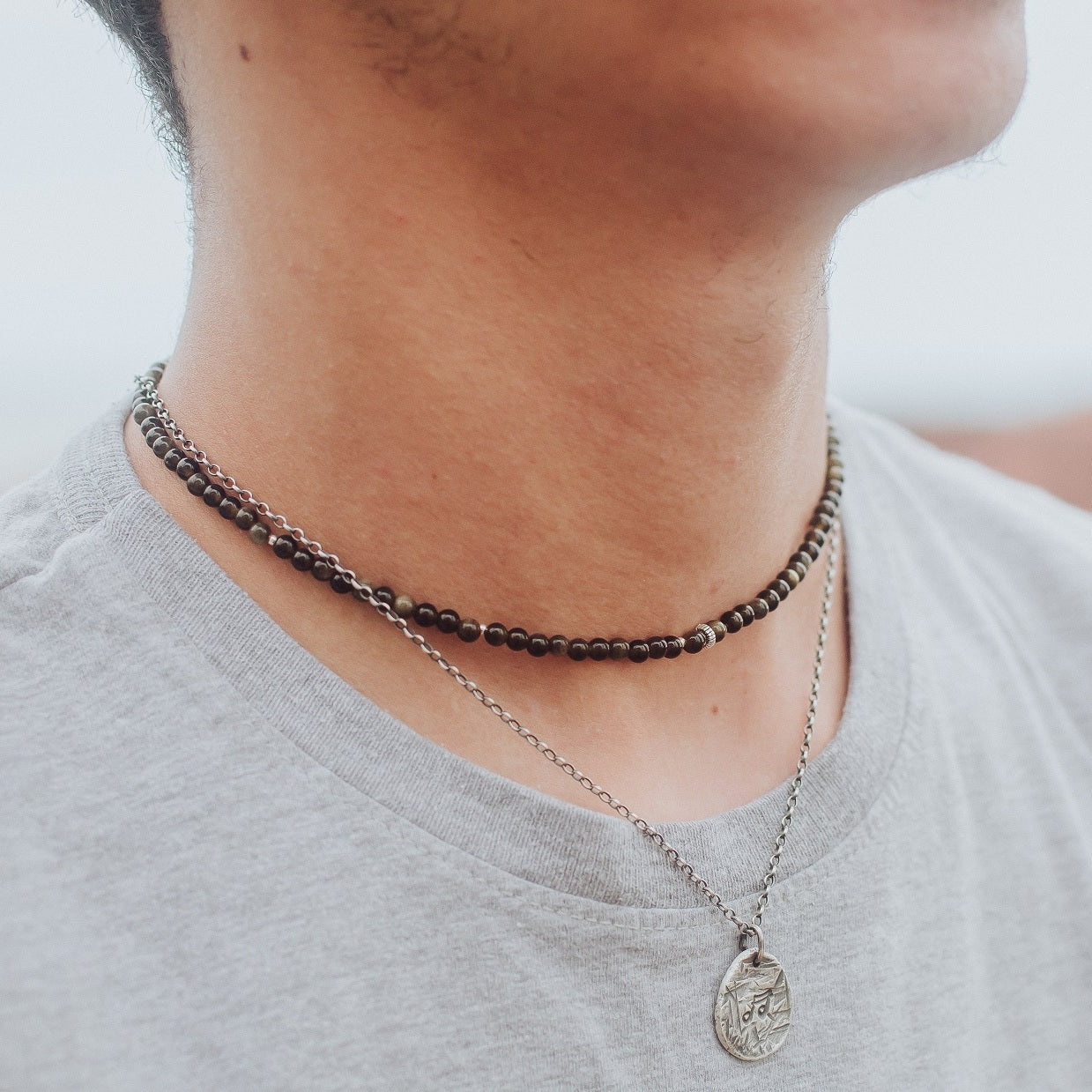 Collier Obsidienne Dorée