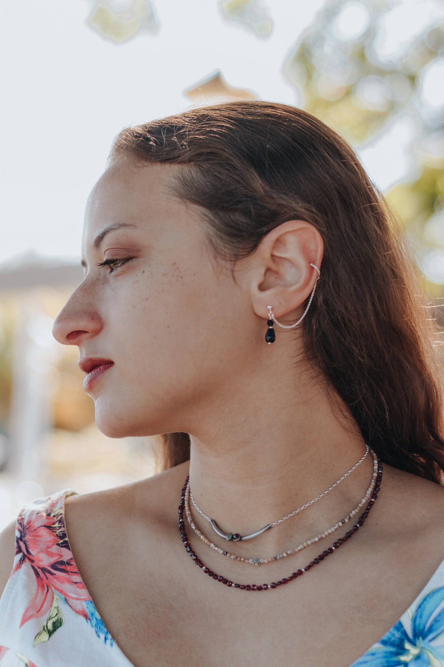 Bijou D'oreille Chaînette en Argent Massif et Onyx