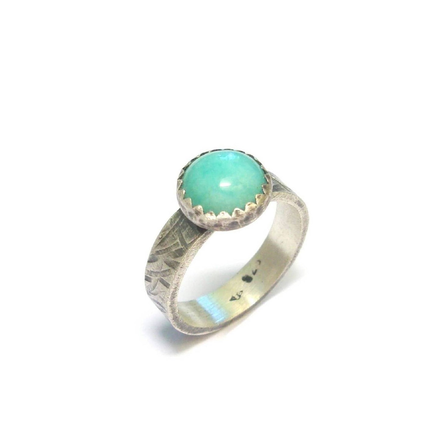 Bague Ethnique créateur pour femme en Argent Massif avec Pierre Amazonite - Bijou Fait Main