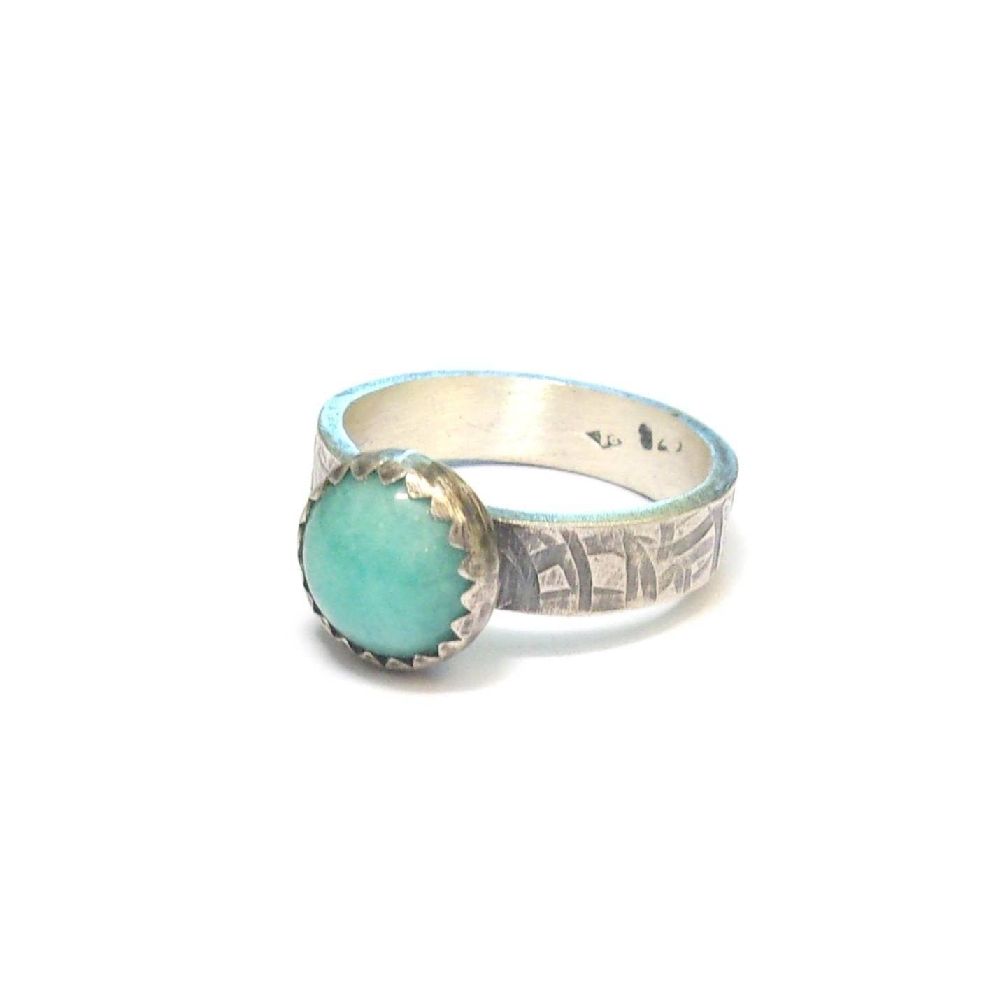 Bague Ethnique en Argent Massif avec Pierre Amazonite - Bijou Fait Main pour Femmes