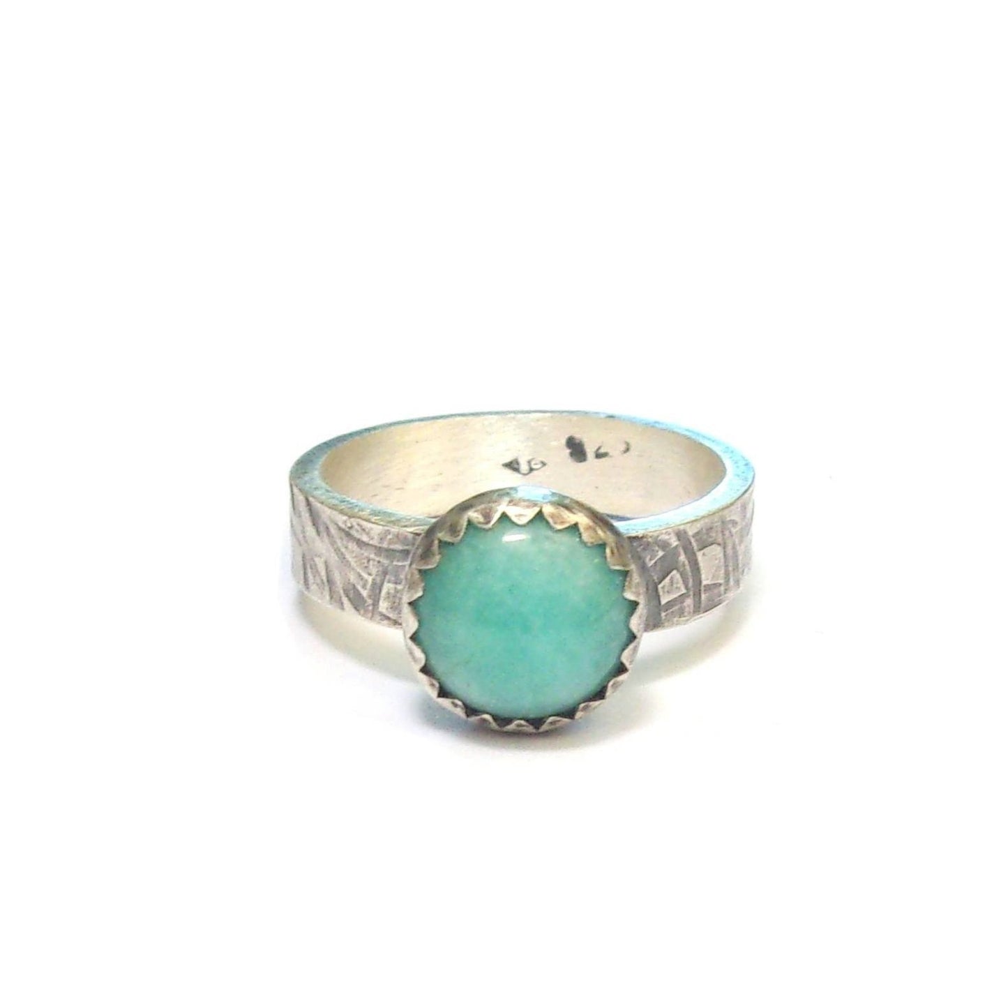 Bague Ethnique en Argent Massif avec Pierre Amazonite - Bijou Fait Main pour Femmes