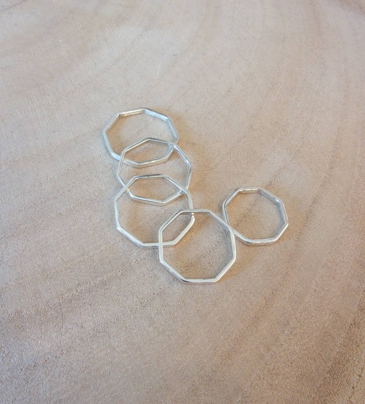 Bague Octogonale en Argent Massif