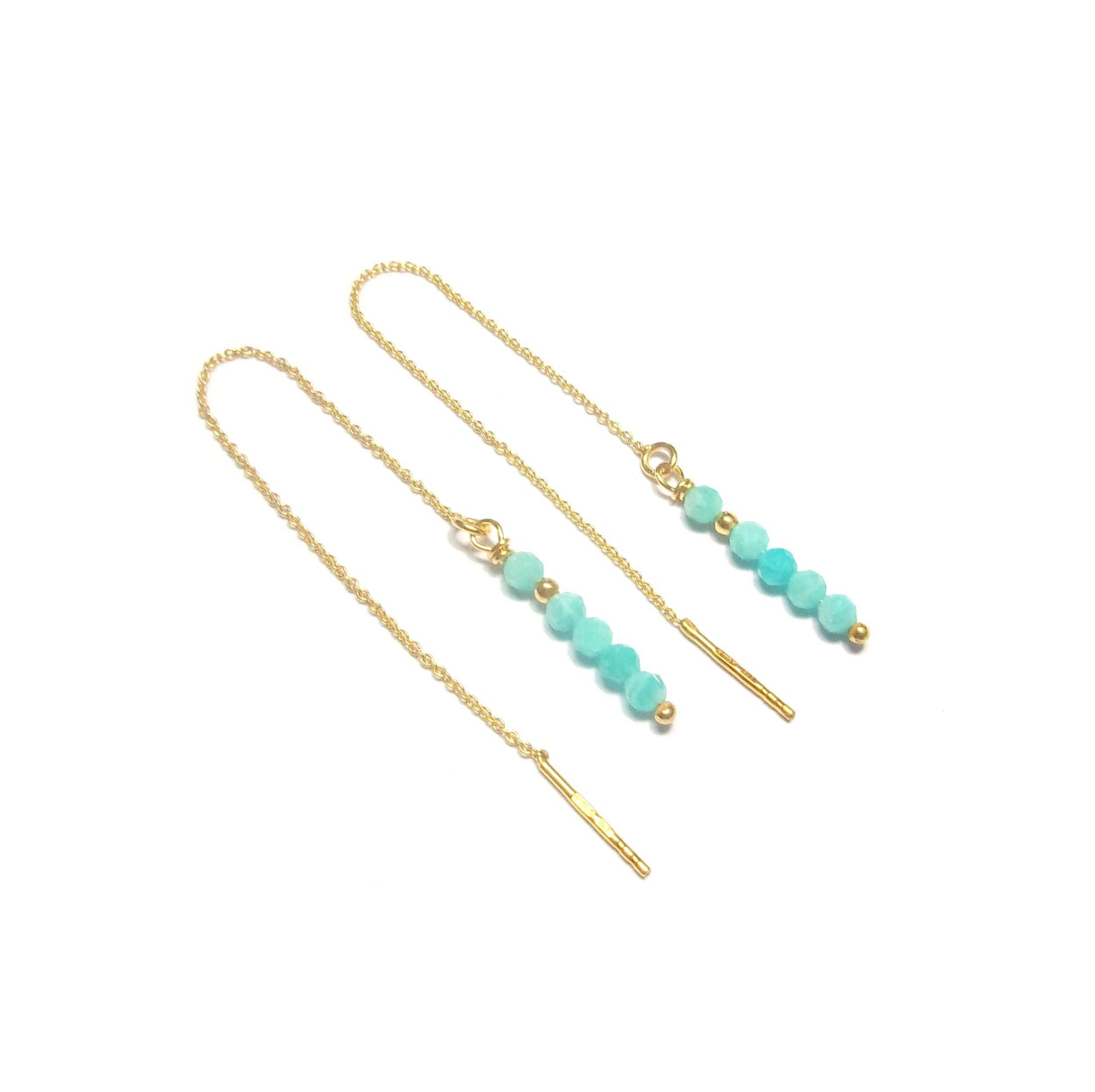 Boucles d'oreilles réglables dorées en argent 925 et amazonite