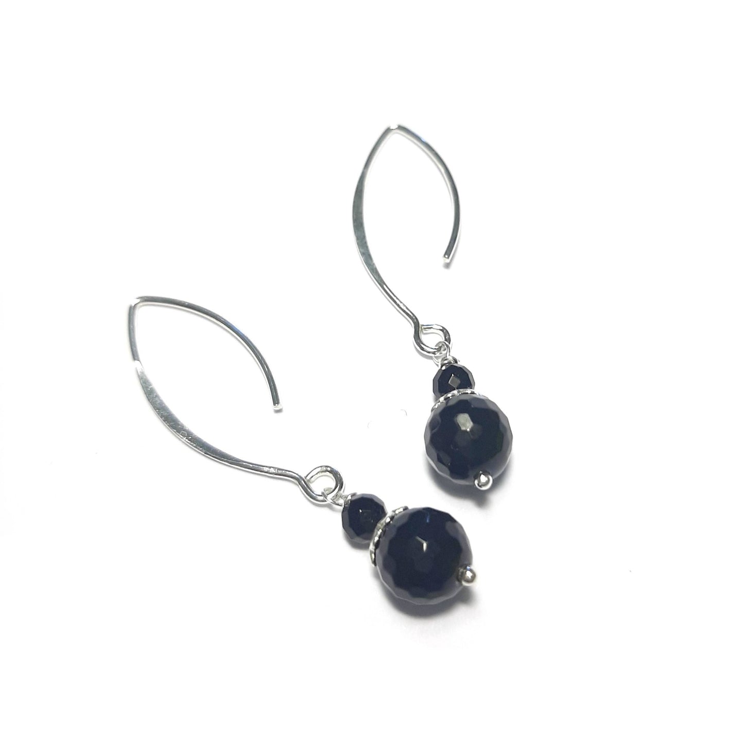 Boucles d'oreilles longues en argent 925 et onyx, pierres noires
