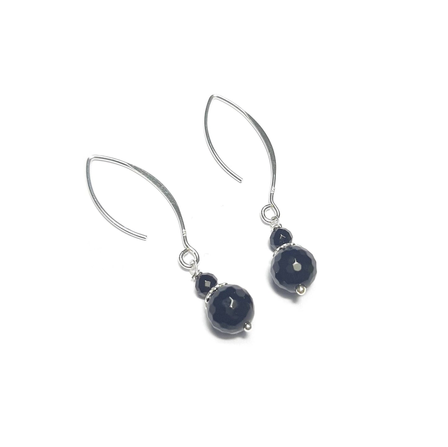 Boucles d'oreilles longues en argent 925 et onyx, pierres noires