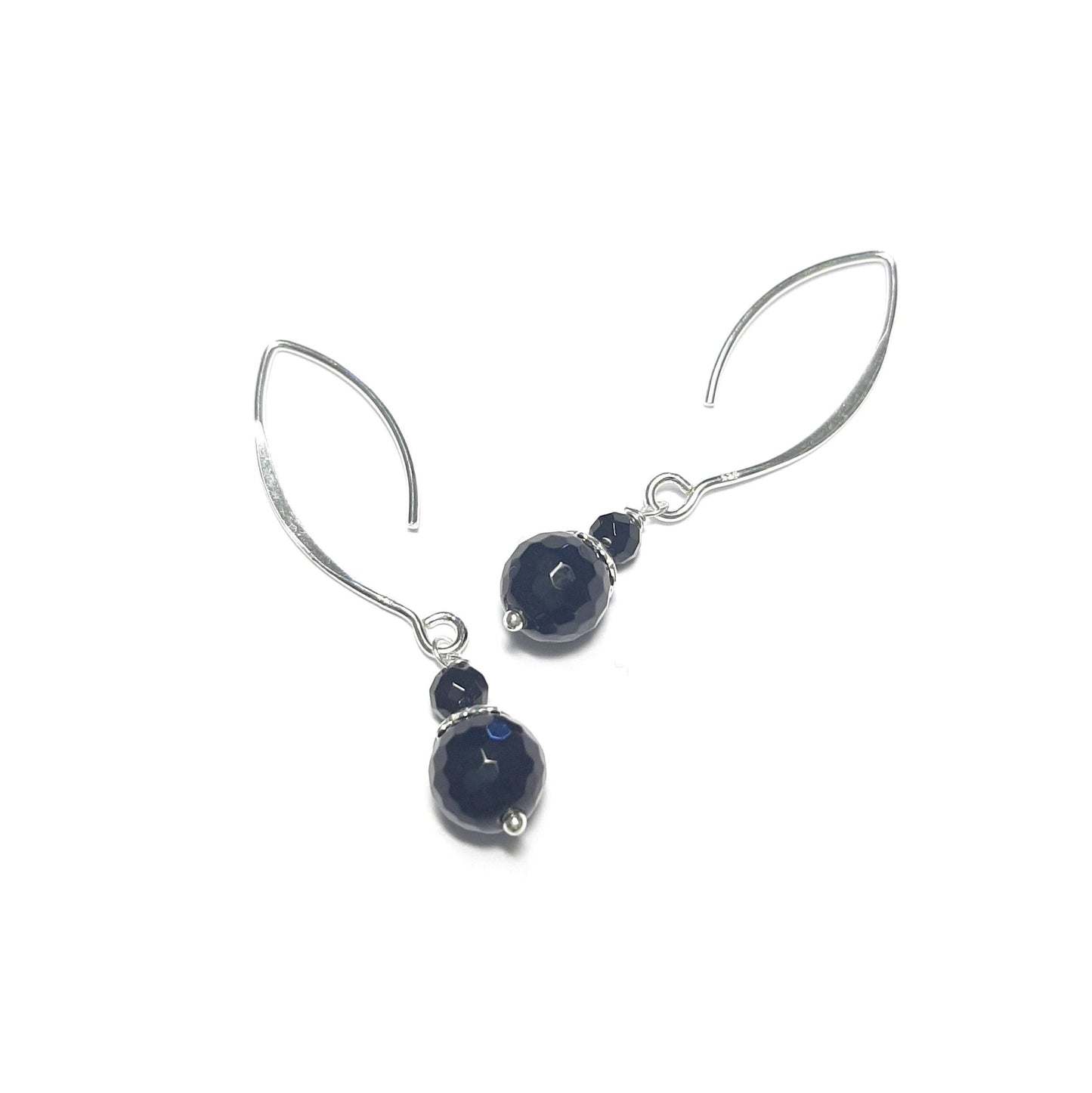 Boucles d'oreilles longues en argent 925 et onyx, pierres noires