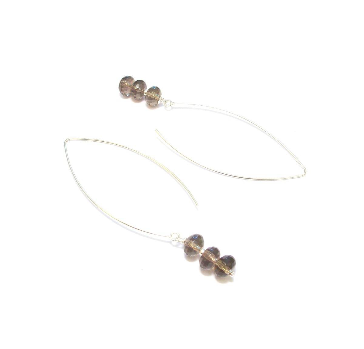 Bijou artisanal en quartz fumé et argent 925, boucles d'oreilles élégantes et naturelles