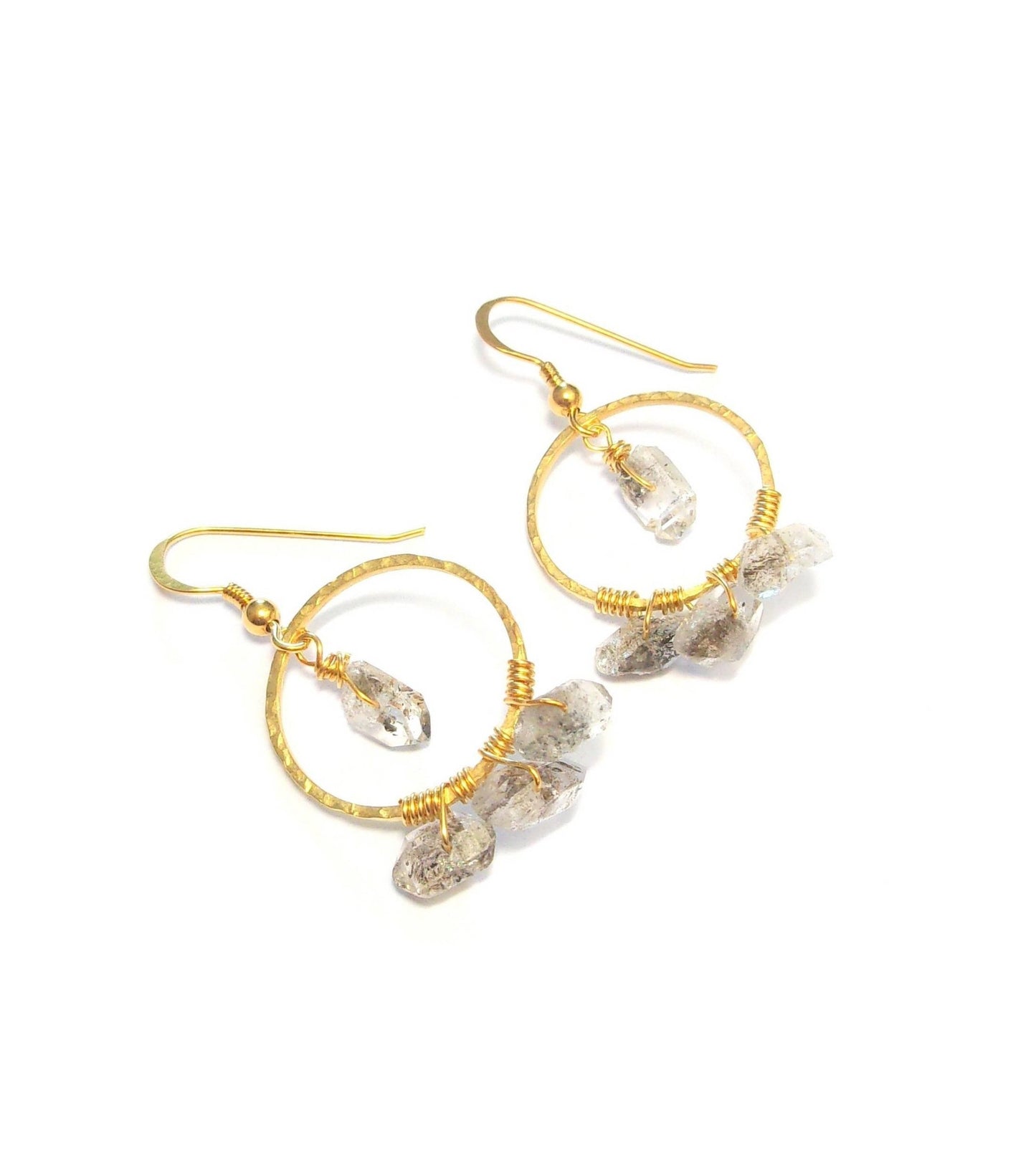 Boucles d'oreilles dorées en argent 925 et quartz
