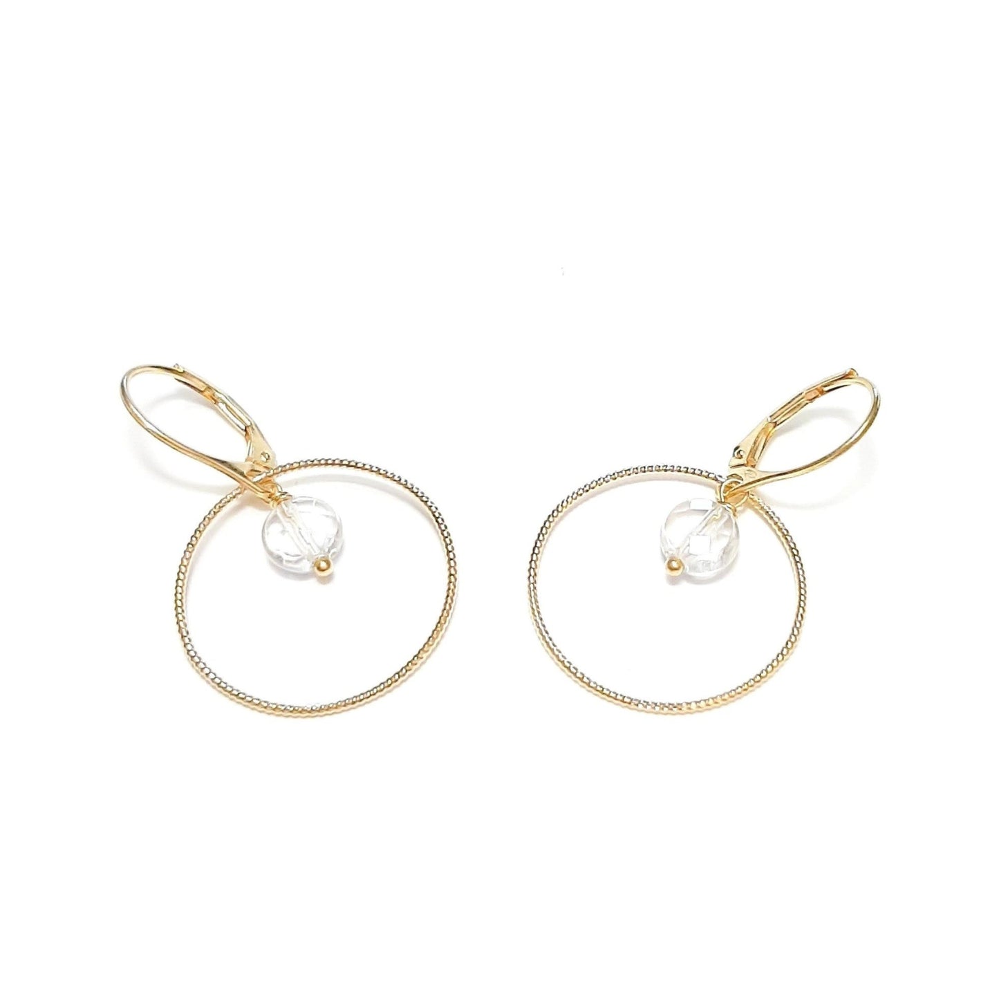 Boucles d'Oreilles Créoles en Argent 925 Doré et Cristal de Roche Krahô