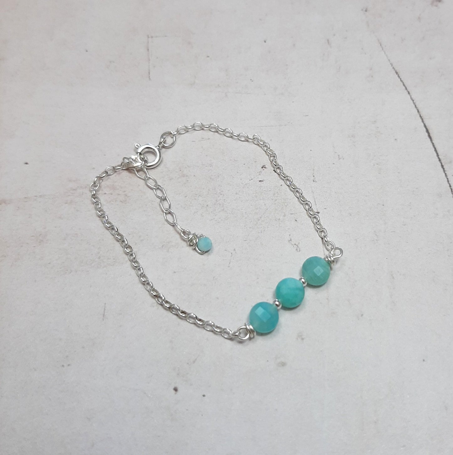Coffret Boucles d'Oreilles et Bracelet en Argent 925 et Pierres Naturelles Amazonite