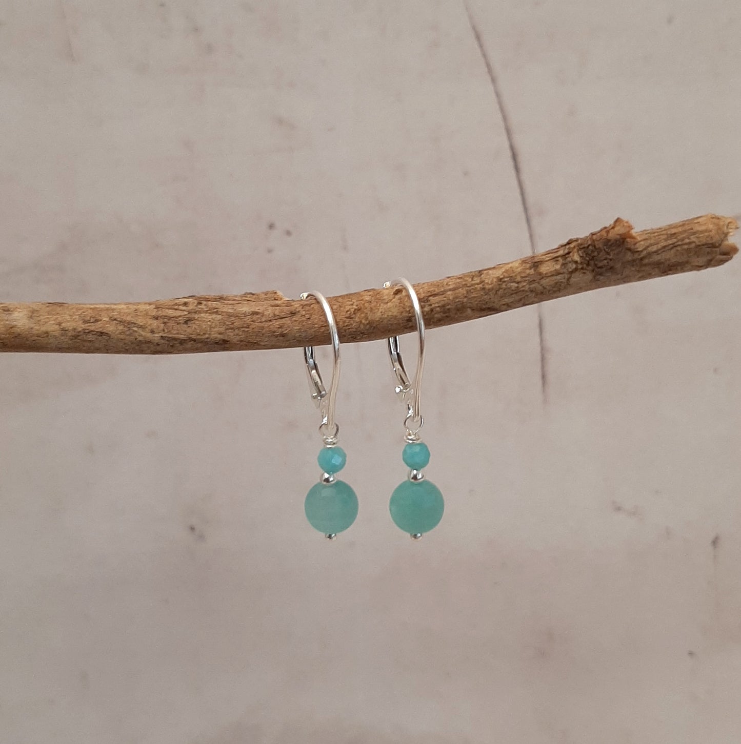 Boucles d'Oreilles et Bracelet en Argent 925 et Pierres Naturelles Amazonite