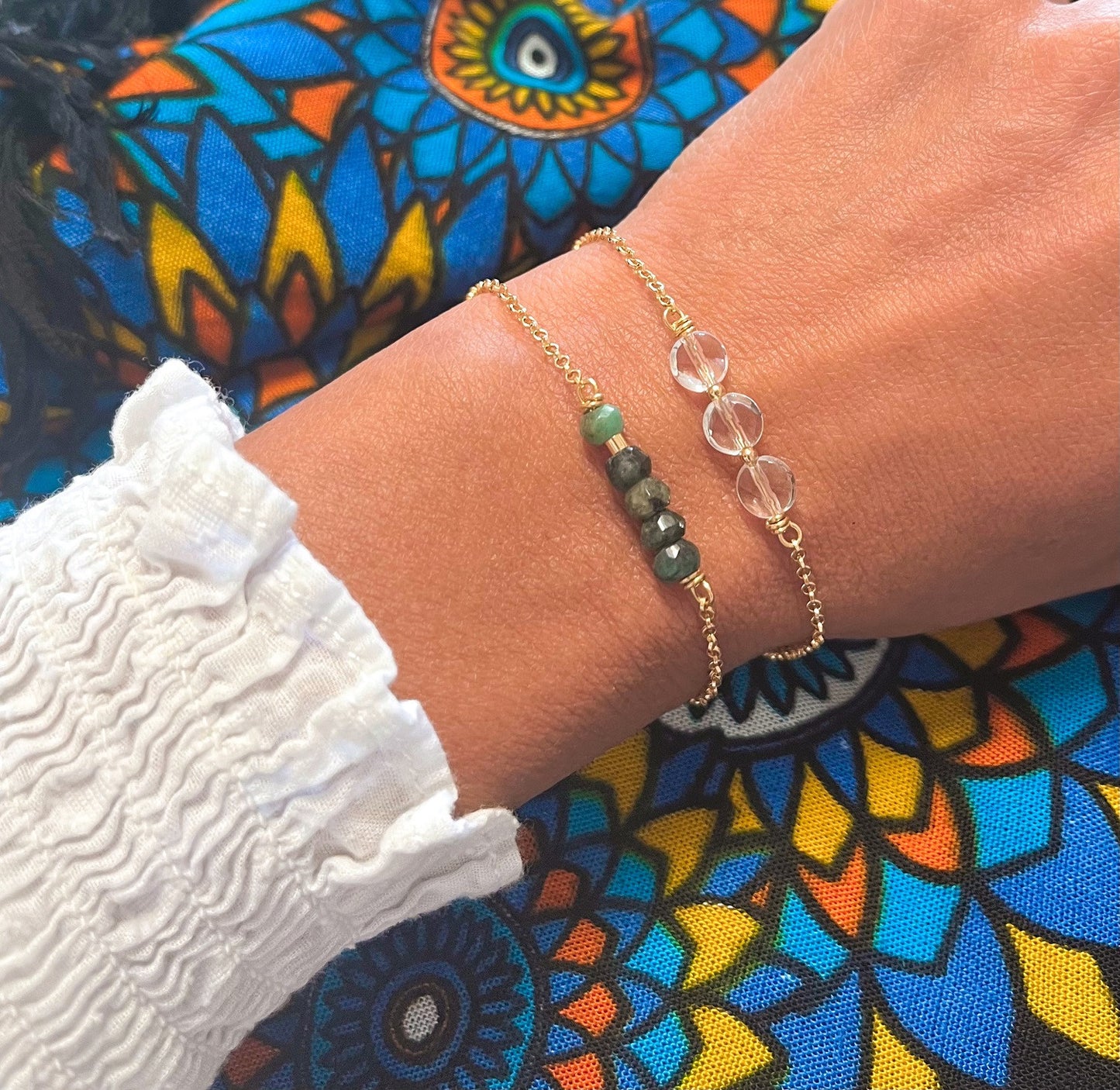 Bracelet en pierres semi précieuses et argent doré