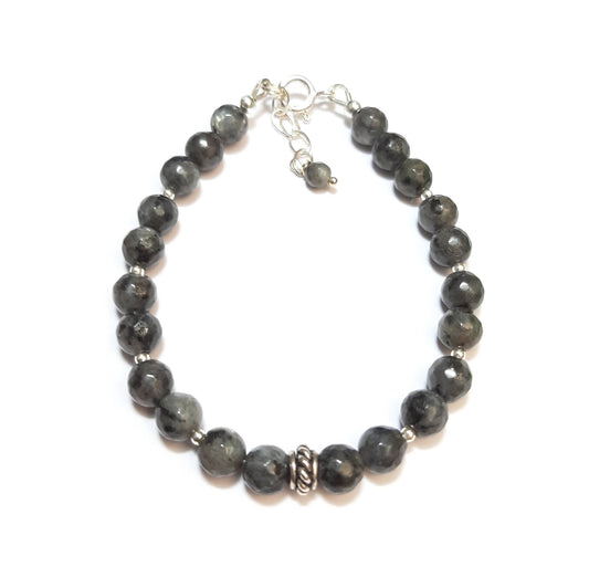 Bracelet en pierres naturelles de labradorite noire, apprêts e argent 925