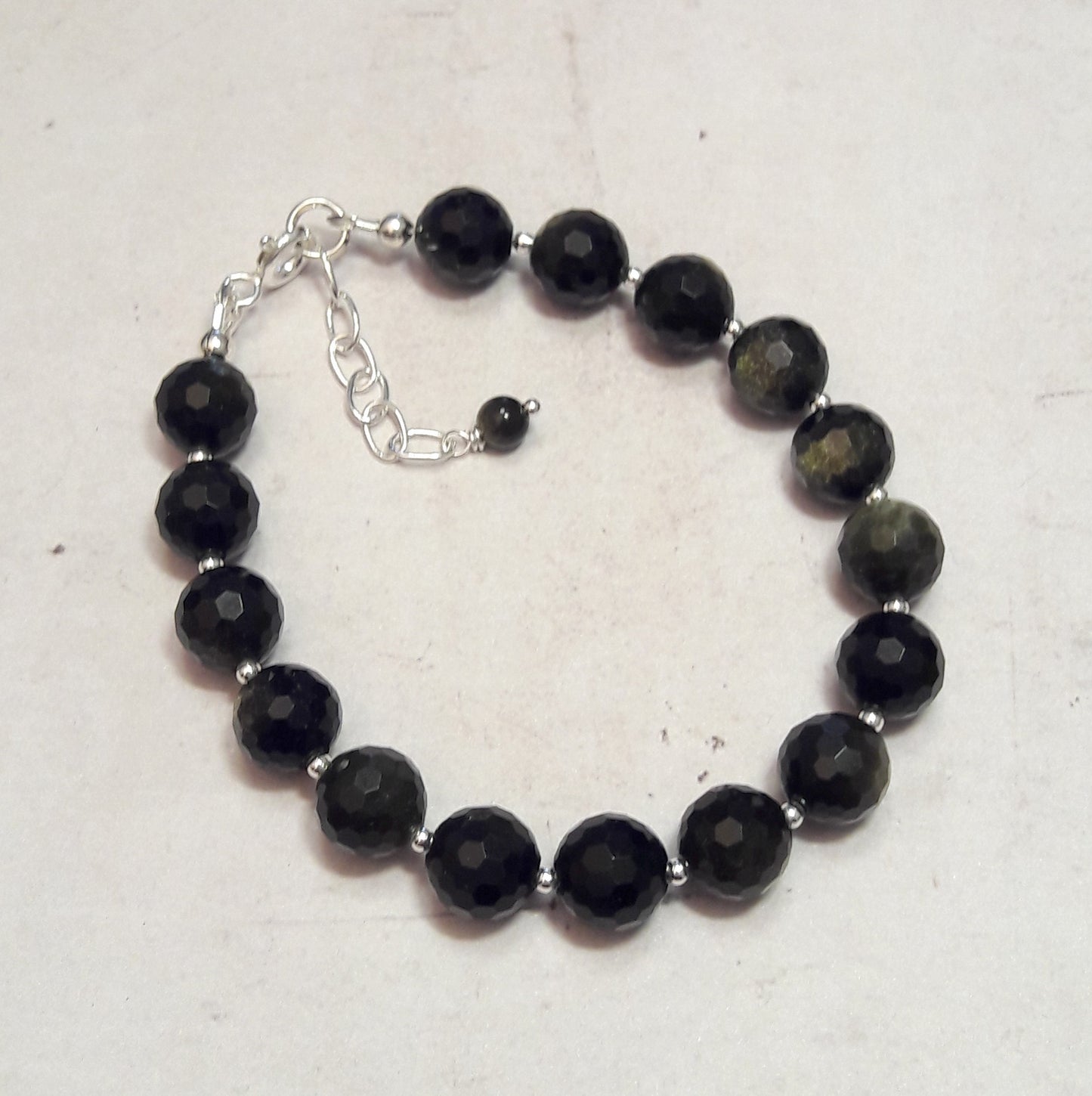 Bracelet en argent 925 et pierres naturelles, Obsidienne Dorée. Bracelet pour femme ou homme