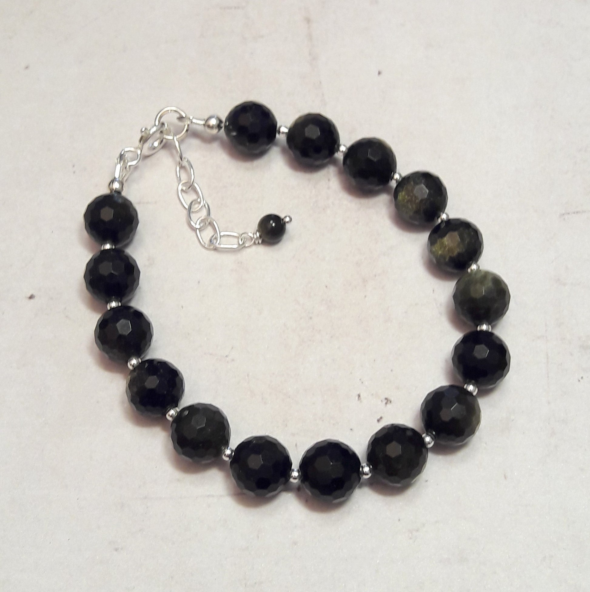 Bracelet en argent 925 et pierres naturelles, Obsidienne Dorée. Bracelet pour femme ou homme