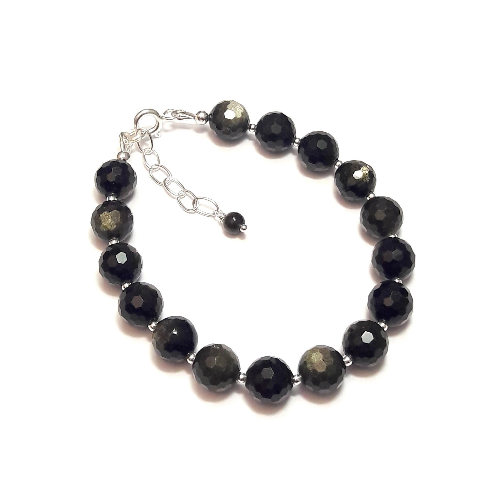 Bracelet pour femme ou homme, argent 925 et pierres naturelles: Obsidienne Dorée.