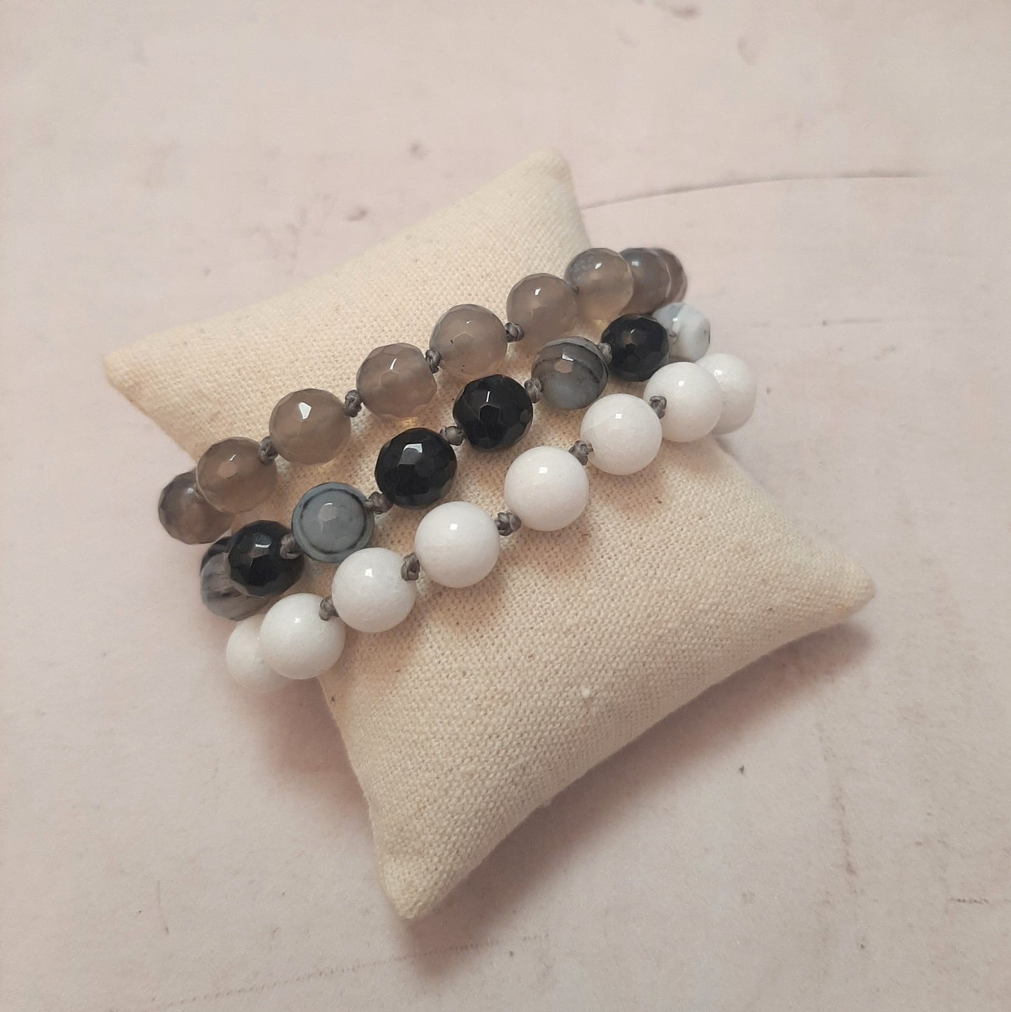 Bracelet brésilien multirang en pierres naturelles et argent 925, agate, onyx...