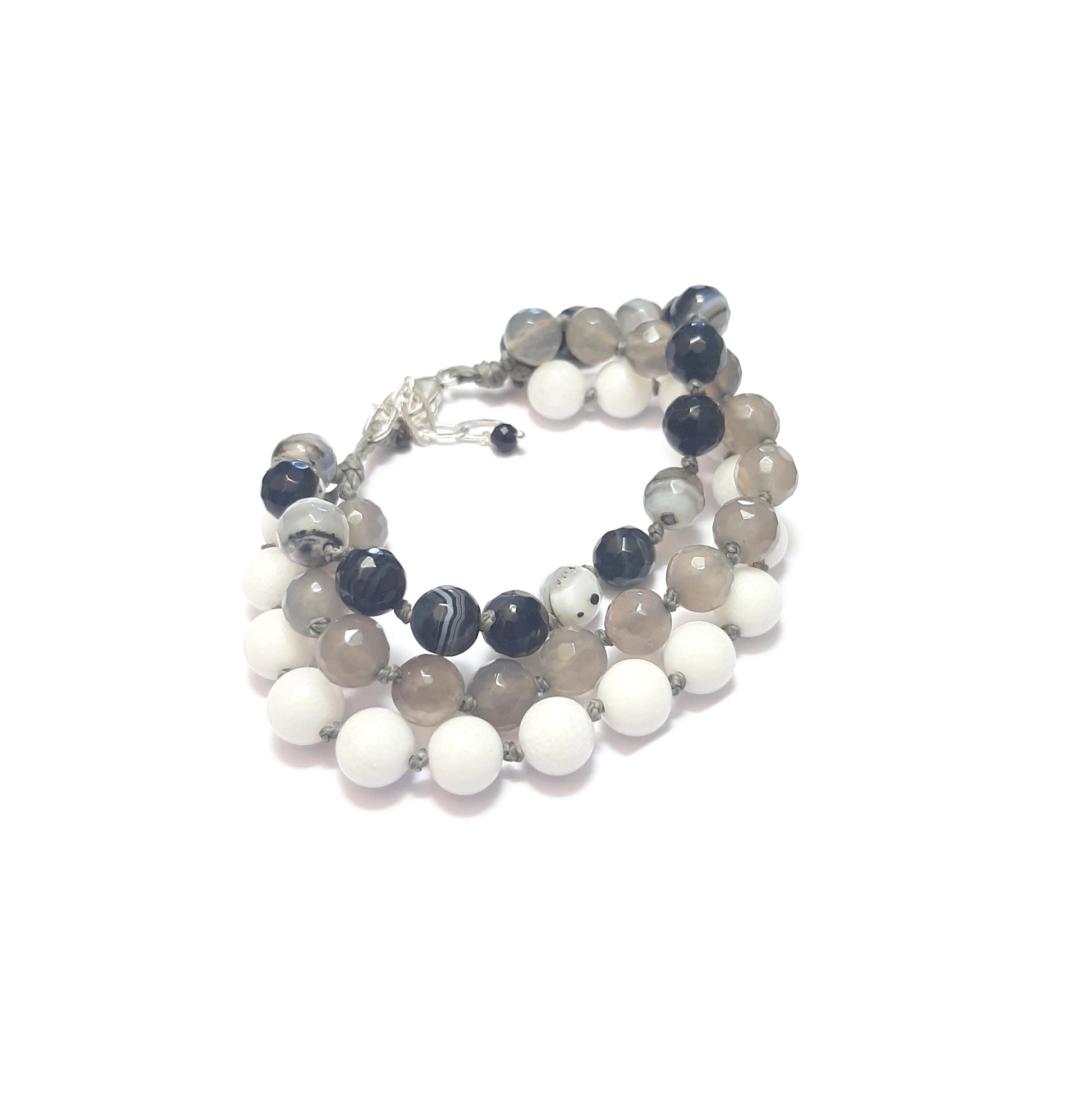 Bracelet brésilien plusieurs rangs en pierres naturelles et argent sterling