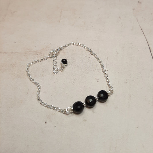 Bracelet chaine en argent 925 et pierres naturelles d'onyx