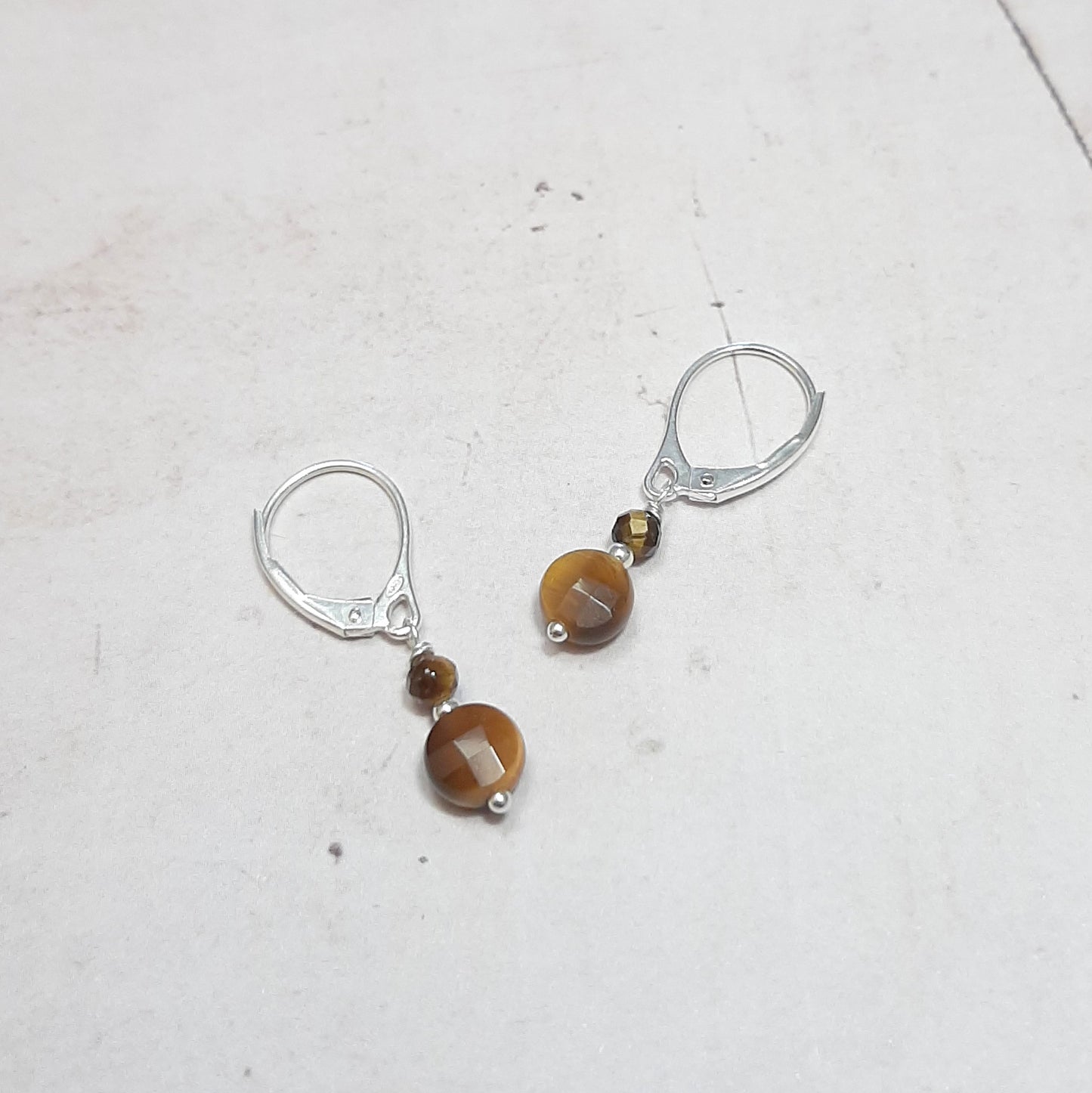 Coffret Boucles d'Oreilles et Bracelet en Argent 925 et Pierres Naturelles Œil de Tigre