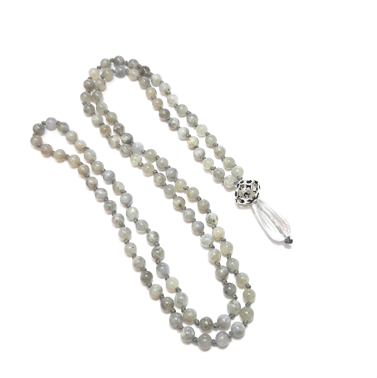 Mala de méditation avec labradorite et cristal de roche