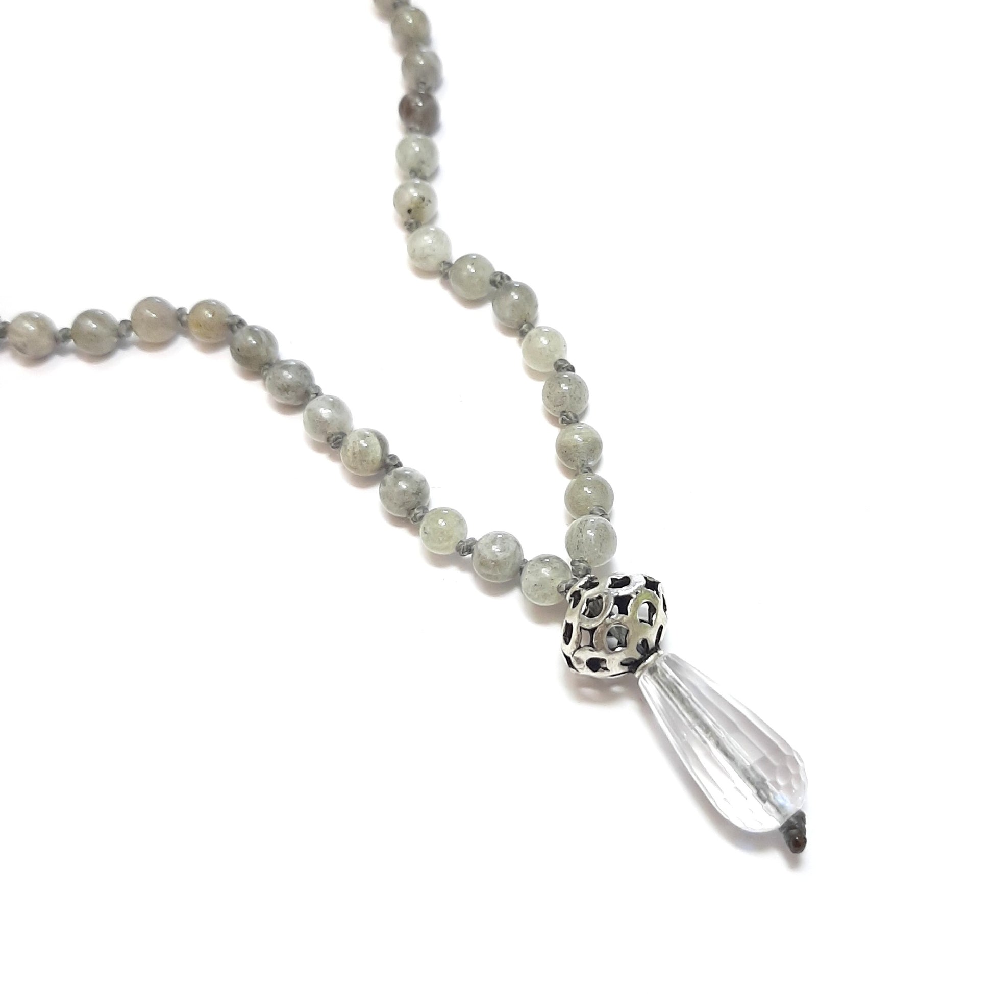 Sautoir bien-être en pierres naturelles labradorite et cristal de roche