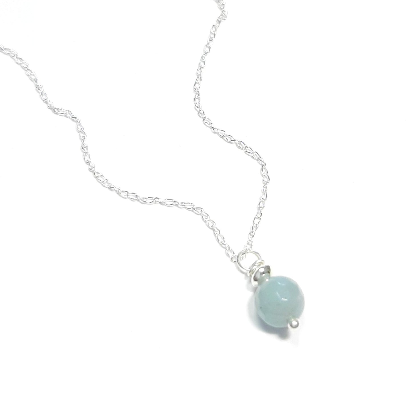 Collier fin en argent 925 avec perle d'aigue-marine naturelle