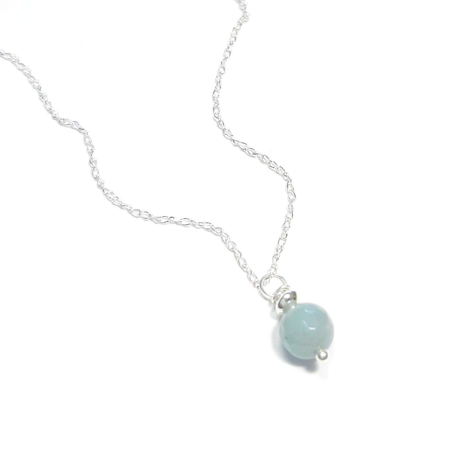 Collier fin en argent 925 avec perle d'aigue-marine naturelle