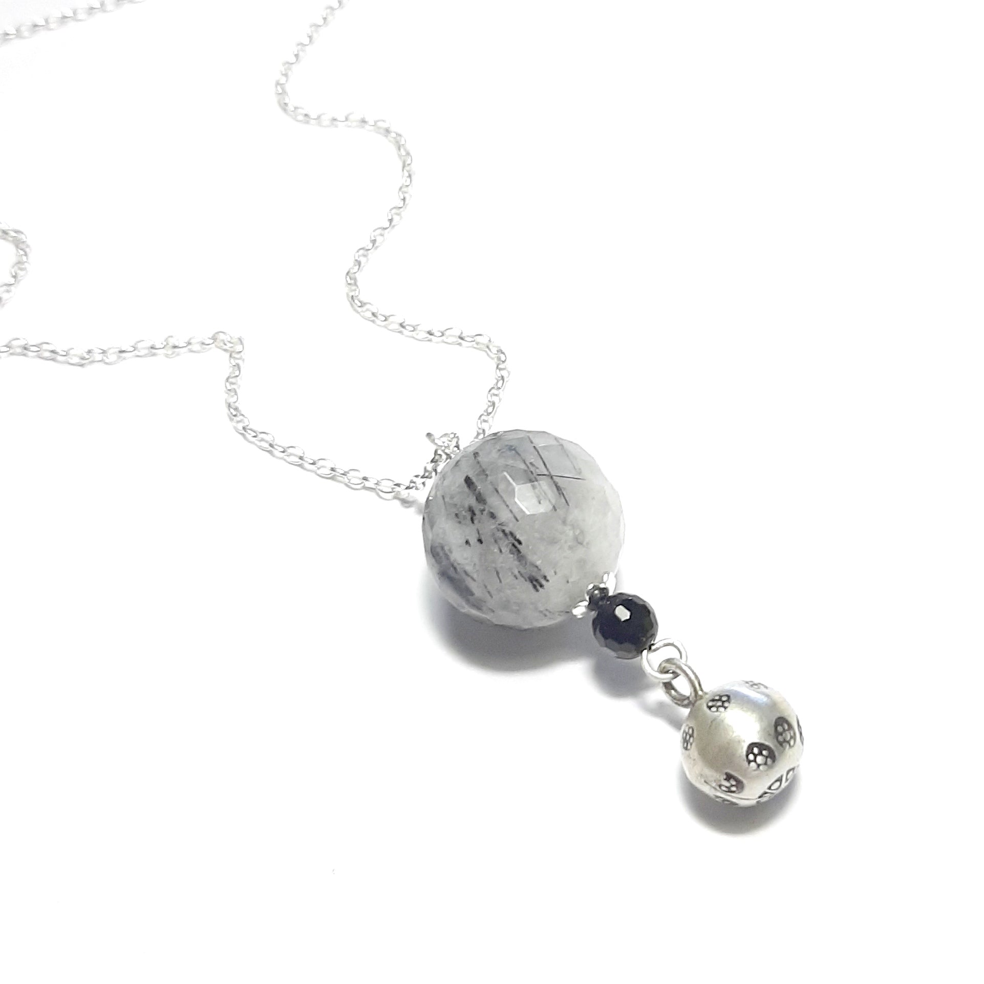 Pendentif bola de grossesse en argent 925 avec pierre quartz rutile