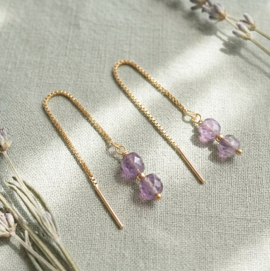 Boucles d'oreilles dorées réglables en améthyste 