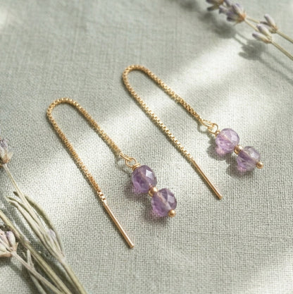 Boucles d'oreilles dorées réglables en améthyste 