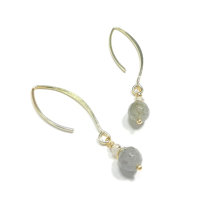 Bijou de créatrice française : boucles pendantes en argent doré 925 et labradorite, confectionnées près d’Orléans. Protection, élégance et éclat unique pour sublimer vos tenues.