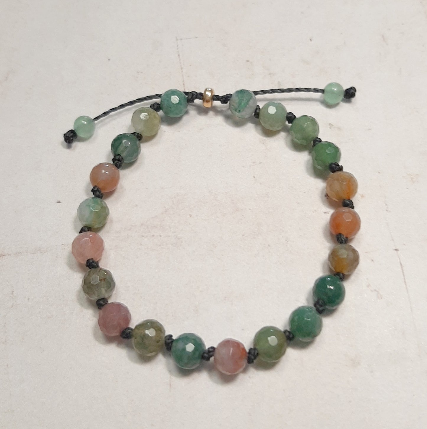 Bracelet réglable en Agate indienne naturelle sur fil de coton ciré