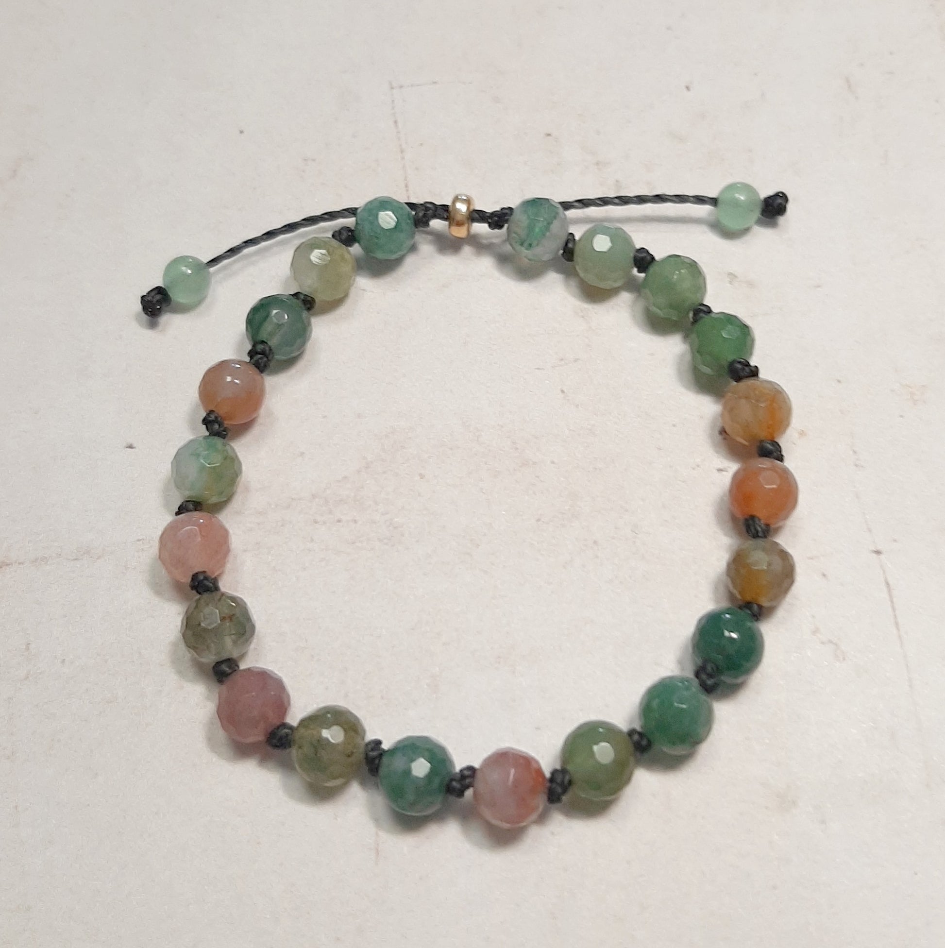 Bracelet réglable en Agate indienne naturelle sur fil de coton ciré