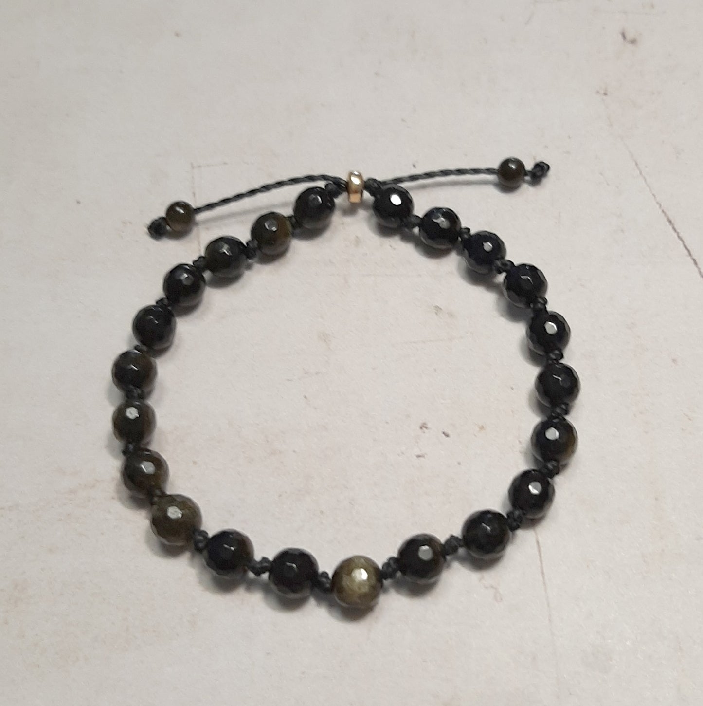 Bracelet réglable en Obsidienne dorée naturelle sur fil de coton ciré