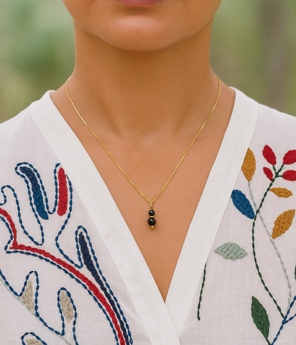 Collier ras du cou en Onyx et argent 925 doré.