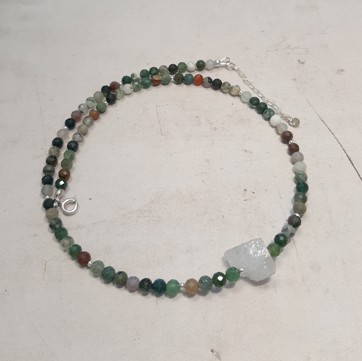collier agate mousse et cristal de roche argent 925