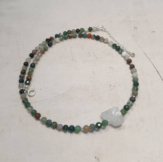 collier agate mousse et cristal de roche argent 925