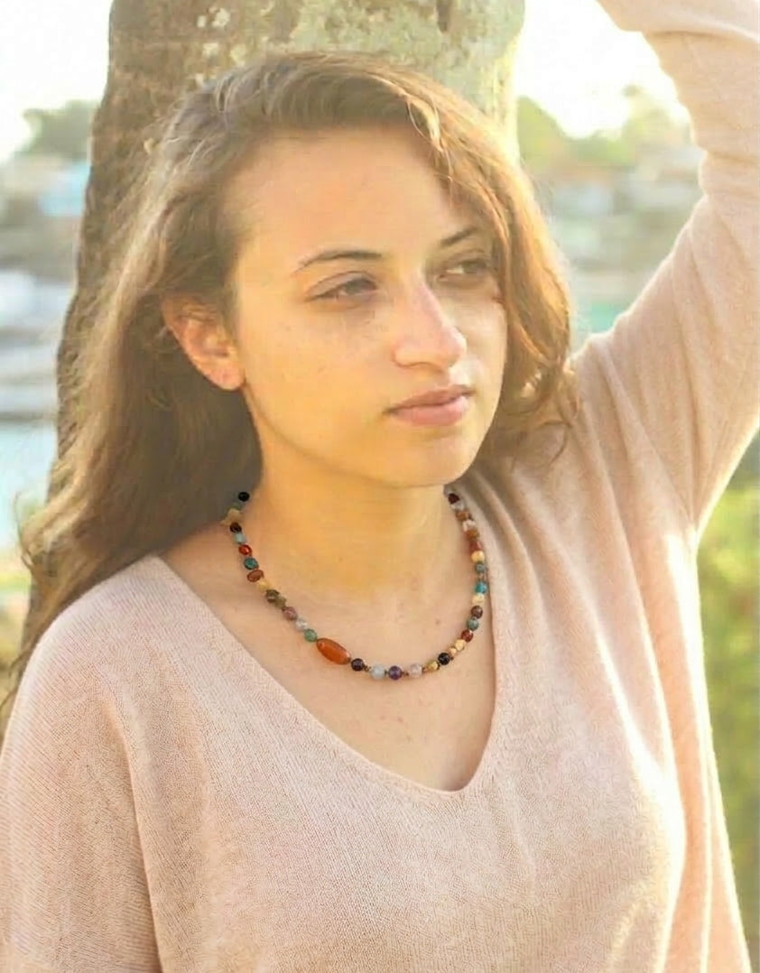 collier bohème pierres naturelles multicolores pièce unique