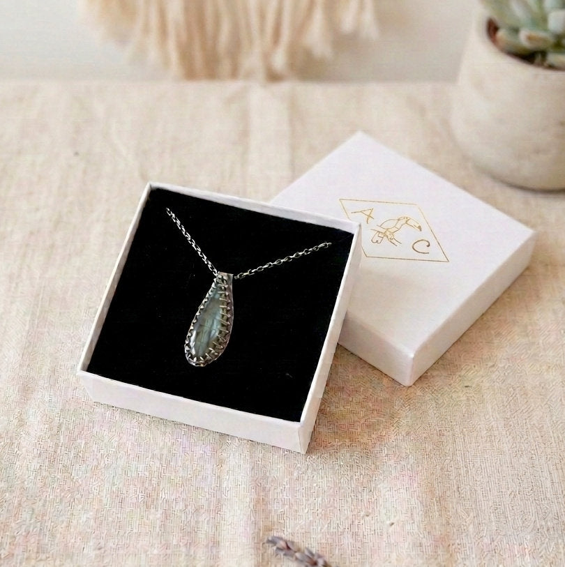 Pendentif labradorite en argent 925, cadeau femme.