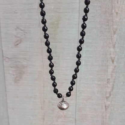 Sautoir mala onyx noir pendentif appeleur d'anges argent 925